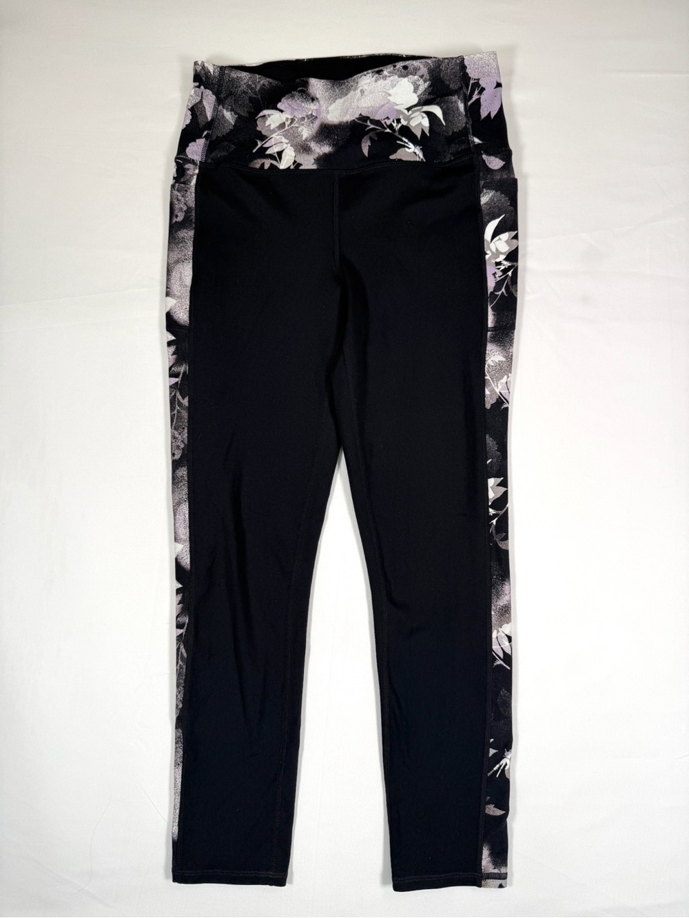 SKECHERS Womens High Rise Floral Side Panel‎ Active Leggings M Black Yoga